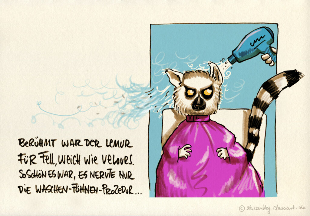 Berühmt war der Lemur für Fell weich wie Velours. So schön es war, es nervte nur: die Waschen-Föhnen-Prozedur.